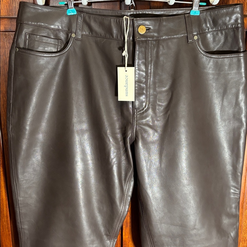 Sundance Women’s Brown Soft Leather Ankle Pants Sz. 32 - NWT - Picture 4 of 14
